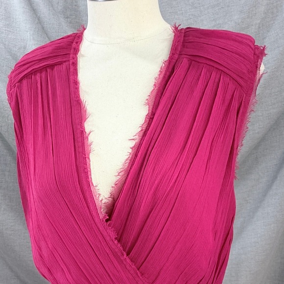 Madison Marcus Pink Silk Layered Pleated Frayed Edge Dress V-Neck Sleeveless - Picture 6 of 11